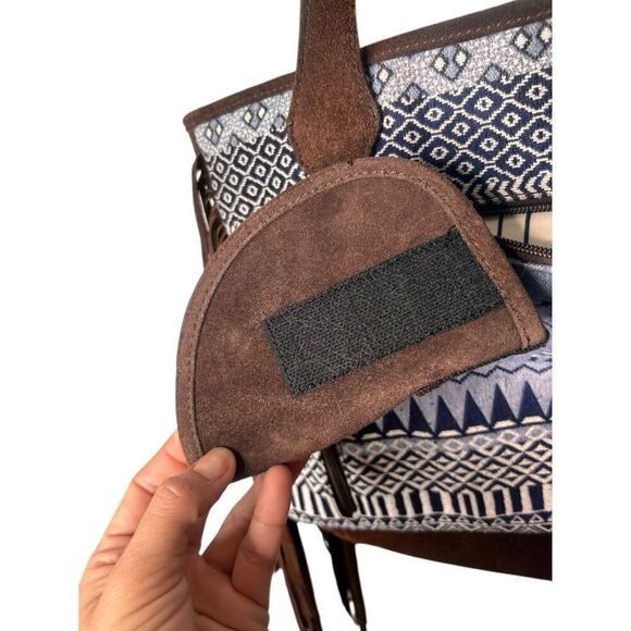 Ariat Madison Woven Concealed Carry Blue Brown Tote Bag Aztec Suede Fringe Large - Picture 7 of 10
